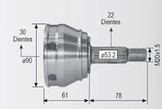 Espiga Race Lado Rueda para Derby Golf A3 Jetta A3
