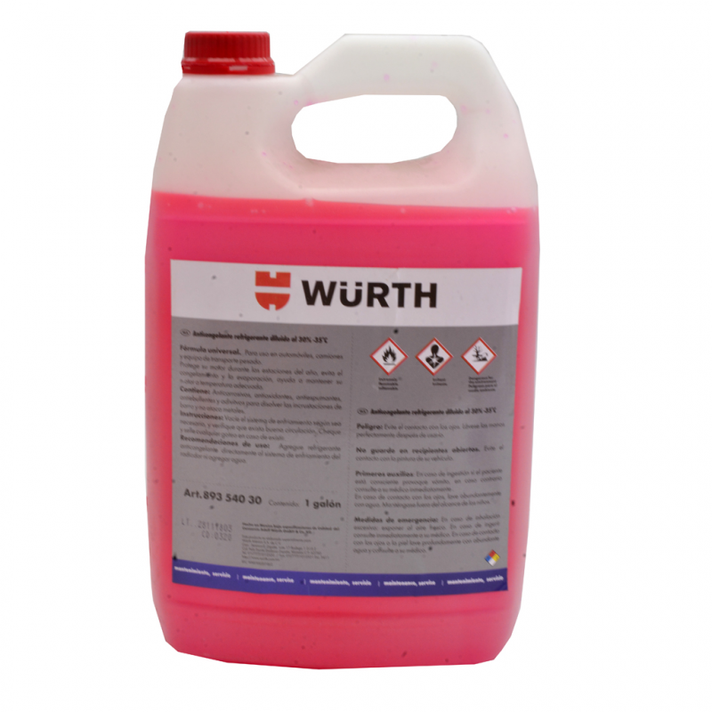 ANTICONGELANTE WURTH ROSA LISTO PARA USAR GARRAFA 3.87L DILUIDO AL 30%