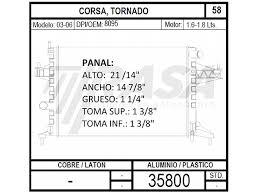 RADIADOR AGUA ALUMINIO RASA CHEVROLET GENERAL MOTORS CORSA TORNADO 4 CIL 1.6 LTS 1.8 LTS STANDAR 2002/2010 TUBO REDONDO = 35800M RASA
