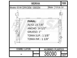 RADIADOR AGUA ALUMINIO RASA CHEVROLET GENERAL MOTORS MERIVA 03/04 1.8L TUBO REDONDO = 36090 RASA