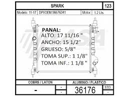 RADIADOR AGUA ALUMINIO RASA CHEVROLET GENERAL MOTORS SPARK 4 CIL 1.2 LTS STANDAR 2011/2017 BEAT 1.2L 2018/2019 = 36176 RASA