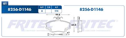 BALATA REMSA DELANTERA NISSAN APRIO 1.6L 4CIL 08/10 PLATINA 1.6L 4CIL 02/10 RENAULT CLIO 1.6L 4CIL 01/10 SANDERO 1.6L 4CIL 10/17 STEPWAY 1.6L 4CIL 10/17 ANTES 71X4 = 8256 FRITEC