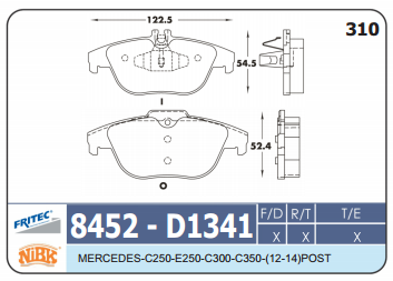 BALATA REMSA ORGÁNICA TRASERA MERCEDES BENZ C250 10/15 C280 08/14 C350 98/15 E350 10/14 E550 10/17 GL350 11/12 GLK350 11/14 = 8452 FRITEC