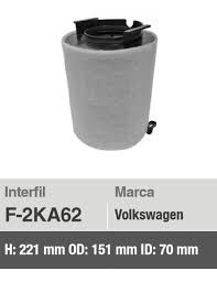 FILTRO AIRE INTERFIL VOLKSWAGEN BORA GLI 4CIL 2.0L 06/10 AUDI A3 4CIL 1.4L 2009 SEAT LEON 4CIL 1.4L 08/09 = F2KA62 INTERFIL