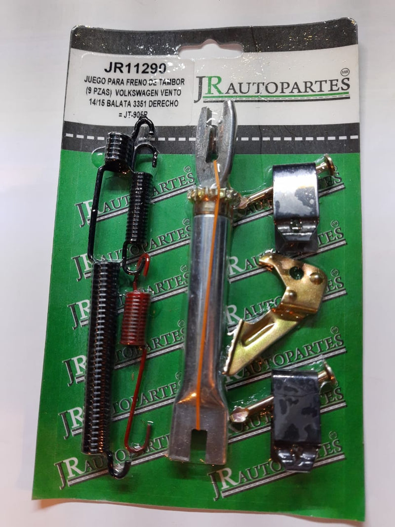 KIT DE FRENOS (PARA TAMBOR DERECHO) JR AUTOPARTES VOLKSWAGEN VENTO 15/15 PARA BALATA TRASERA 3351 INCLUYE AJUSTADOR, RESORTES, ANIVELADOR, CLAVOS Y SEGUROS = JR11290 JR AUTOPARTES