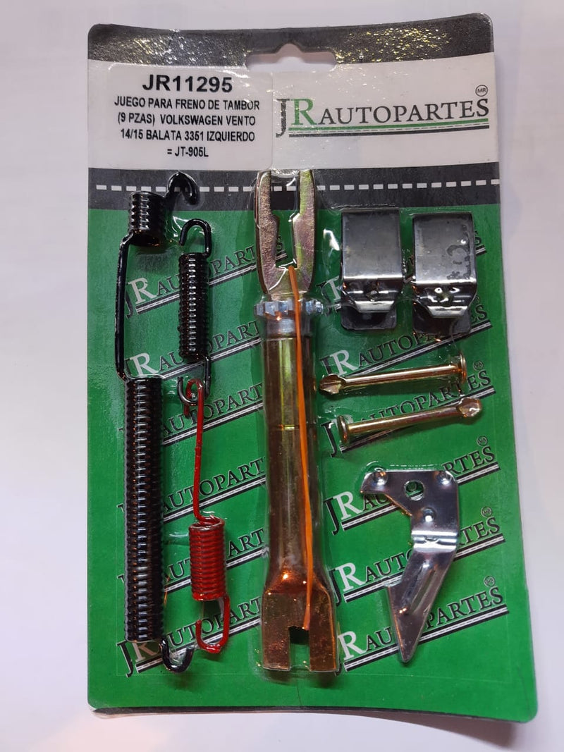 KIT DE FRENOS (PARA TAMBOR IZQUIERDO) JR AUTOPARTES VOLKSWAGEN VENTO 15/15 PARA BALATA TRASERA 3351 INCLUYE AJUSTADOR, RESORTES, ANIVELADOR, CLAVOS Y SEGUROS = JR11295 JR AUTOPARTES