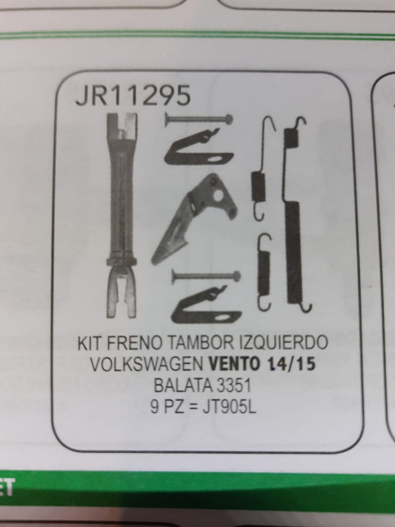 KIT DE FRENOS (PARA TAMBOR IZQUIERDO) JR AUTOPARTES VOLKSWAGEN VENTO 15/15 PARA BALATA TRASERA 3351 INCLUYE AJUSTADOR, RESORTES, ANIVELADOR, CLAVOS Y SEGUROS = JR11295 JR AUTOPARTES