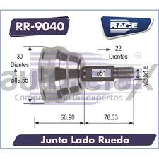 ESPIGA RACE LADO RUEDA DERECHA IZQUIERDA VOLKSWAGEN CROSS FOX 4 CIL 1.6 LTS 06/08 TRANSMISION MANUAL 30 DIENTES INTERIORES  22 DIENTES EXTERIORES = RR9040 RACE