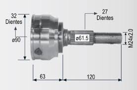 ESPIGA RACE LADO RUEDA DERECHA IZQUIERDA BUICK CENTURY 91/96 3.1L OLDSMOBILE CUTLASS EUROSPORT 91/96 3.1L TRANSMISION STANDARD Y AUTOMATICA S/ABS 32 DIENTES INTERIORES 27 DIENTES EXTERIORES = RR9416 RACE