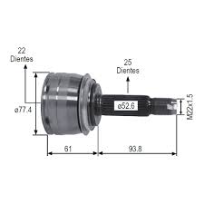 ESPIGA RACE LADO RUEDA DERECHA IZQUIERDA DODGE CHRYSLER ATTITUDE 1.4 LTS 12/14 TRANSMISION MANUAL SIN ABS 22 DIENTES INTERIORES 25 DIENTES EXTERIORES = RR9438 RACE