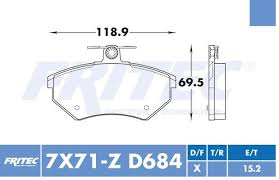 BALATA FRITEC CERAMICA SPECIFIC DELANTERA VOLKSWAGEN GOLF 1992/1999 JETTA GLX 1987/1999 JETTA EUROPA 1987/1999 PASSAT 1996/01 SEAT CORDOBA 01/02 IBIZA 01/02 ROTOR VENTILADO ANTES 7X71 = 7177 FRITEC