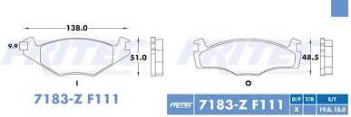 BALATA FRITEC CERAMICA SPECIFIC DELANTERA VOLKSWAGEN ATLANTIC TOPIC 1984/1987 CORSAR VARIANT 1984/1988 JETTA A2 1987/1992 GOLF A3 1992/1994 CARIBE PRO 1984/1986 PARA DISCO VENTILADO = 7183Z1 D280 FRITEC