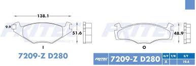 BALATA FRITEC CERAMICA SPECIFIC DELANTERA VOLKSWAGEN GOLF A2 86/89 GOLF A2 90/92 JETTA A2 90/92 JETTA A3 1995 PARA DISCO SOLIDO = 7209 D280 FRITEC