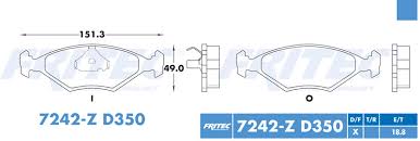 BALATA FRITEC CERAMICA SPECIFIC DELANTERA VOLKSWAGEN POINTER 98/07 FOX 90/93 VW VAN 02/09 PARA DISCO SOLIDO MI/CITY = 7242 FRITEC