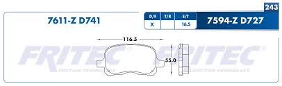 BALATA FRITEC CERAMICA SPECIFIC DELANTERA CHEVROLET GENERAL MOTORS PRIZM 98/02 TOYOTA COROLLA 98/02 = 7611 FRITEC