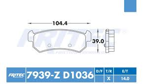 BALATA FRITEC CERAMICA SPECIFIC TRASERA CHEVROLET GENERAL MOTORS OPTRA 04/10 SUZUKI FORENZA 04/08 RENO 05/08 BALATA DE 104.4 MM DE LARGO = 7939 FRITEC