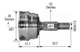 ESPIGA TMK LADO RUEDA DERECHA Y IZQUIERDA VOLKSWAGEN CORSAR 1.8L 4CIL 84/88 POINTER 1.8L 4CIL 98/08 TRANSMISION MANUAL Y AUTOMATICA SIN ABS 22 DIENTES EXTERIORES Y 30 DIENTES INTERIORES = RR9412 RACE