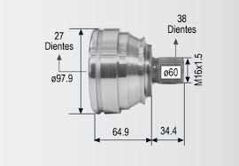 ESPIGA RACE LADO RUEDA IZQUIERDA DERECHA VOLKSWAGEN EUROVAN L5 00/04 2.5L TRANSMISION MANUAL SIN ABS 38 DIENTES EXTERIORES 27 DIENTES INTERIORES  = RR9001 RACE