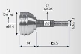ESPIGA UNICAR LADO RUEDA IZQUIERDA/DERECHA CHEVROLET GENERAL MOTORS BLAZER 82/96 S10 82/96 GMC JIMMY 82/96 GMC S15 82/96 GMC SONOMA 82/96 TRANSMISION AUTOMATICA SIN ABS VERSION 4WD 34 DIENTES INTERIORES 27 DIENTES EXTERIORES = RR9218 RACE