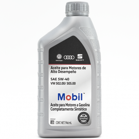 ACEITE SINTETICO ORIGINAL AGENCIA MOBIL VOLKSWAGEN SEAT AUDI SAE 5W40 BOTELLA 946 ML COMPLETAMENTE SINTETICO PARA AUTOS MOTORES A GASOLINA
