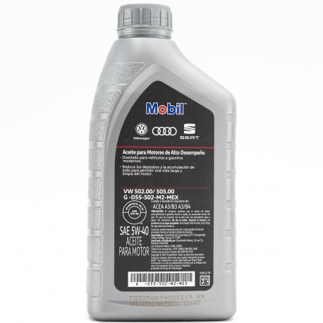 ACEITE SINTETICO ORIGINAL AGENCIA MOBIL VOLKSWAGEN SEAT AUDI SAE 5W40 BOTELLA 946 ML COMPLETAMENTE SINTETICO PARA AUTOS MOTORES A GASOLINA