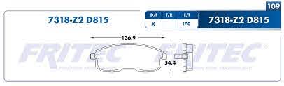 BALATA WAGNER SEMIMETALICA DELANTERA INFINITI G35 03/05 I30 00/04 NISSAN 350Z 03/05 ALTIMA 08/12 SENTRA 07/18 JUKE 11/17 = 7318D815 FRITEC